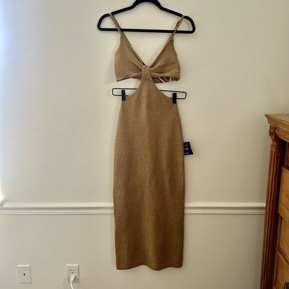 Lulus The Way I Feel Brown Cutout Midi Sweater Dress Size Small, NWT - Picture 2 of 7